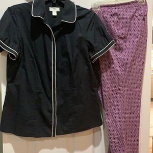 Short sleeve shirt & crop pants.